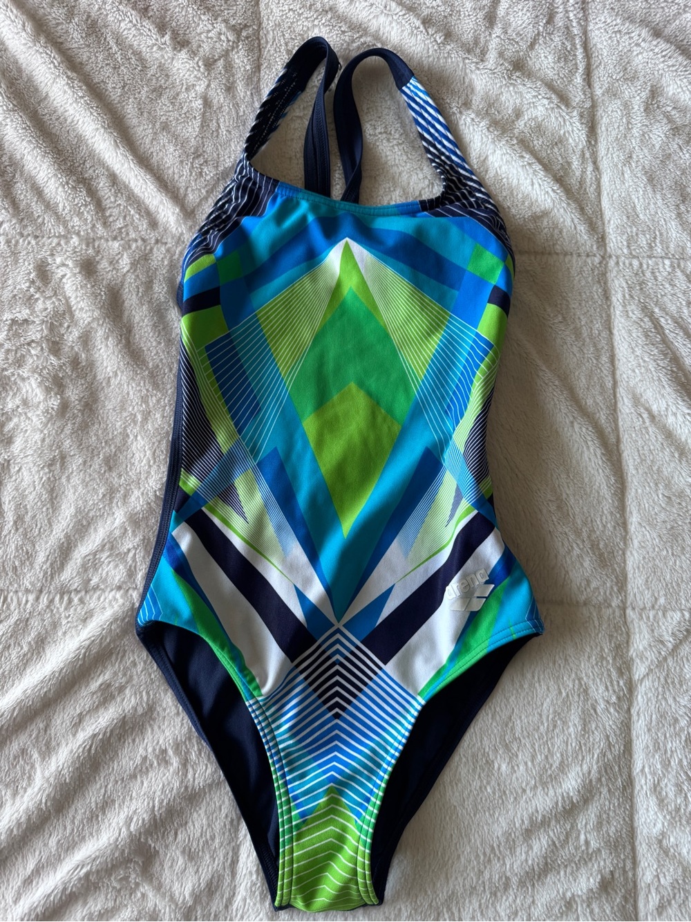 Like New Arena Women’s Maxlife swimsuit - bright geometric pattern - Size 24